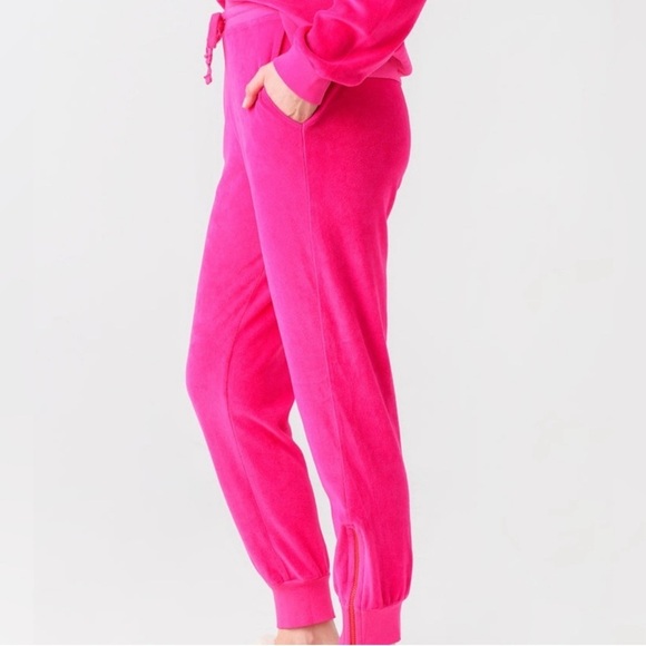 SUNDRY Zip Ankle Velour Jogger Sweatpants Hot Pink Size 3 Large - Picture 3 of 15